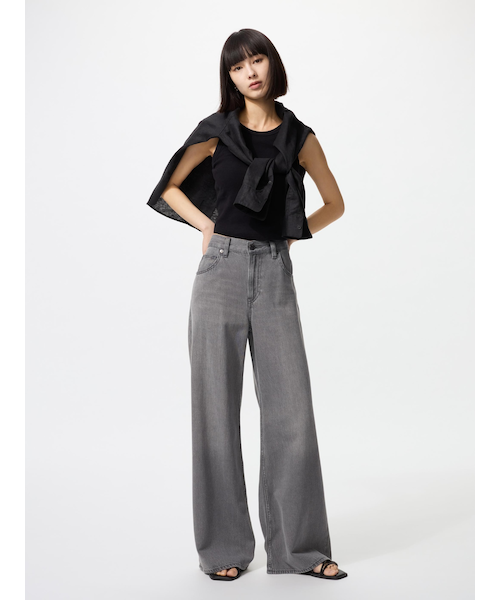 ドレープワイドフレアジーンズ　デニム　グレー ドレープワイドフレアジーンズ｜ユニクロの通販｜&mall（アンドモール