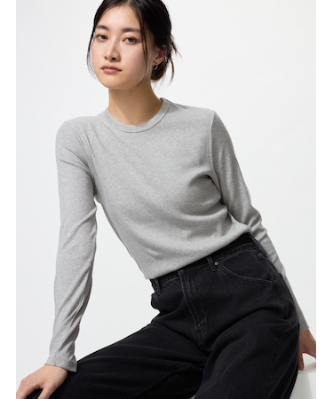 ソフトリブクルーネックT/長袖