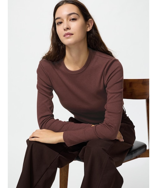 ソフトリブクルーネックT/長袖