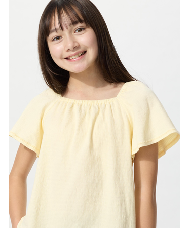 GIRLS ギャザーフレアスリーブTシャツ