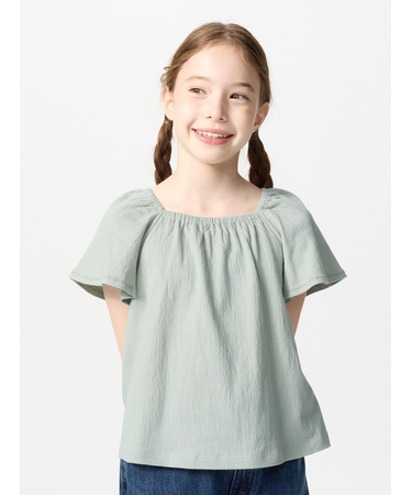 GIRLS ギャザーフレアスリーブTシャツ