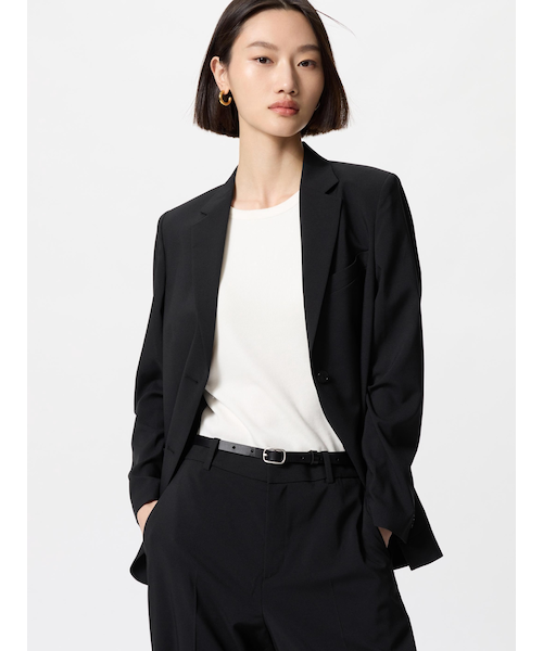 ユニクロ　感動ダブルジャケット　リラックスフィット　ブラック　M ユニクロC】サッと羽織るだけでオシャレ！高級感たっぷりの