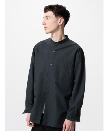 コットンリネンスタンドカラーシャツ