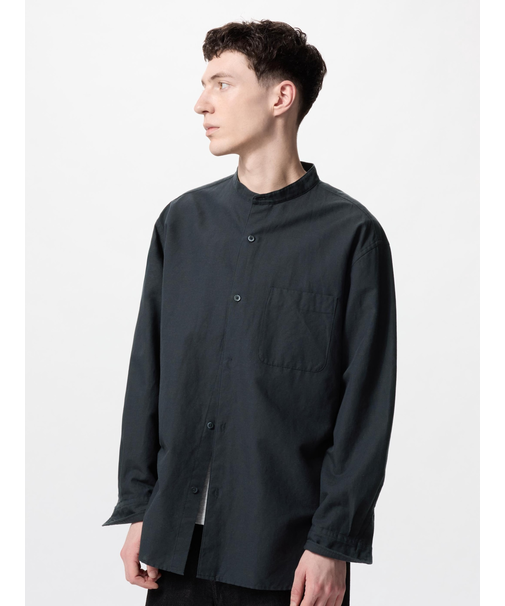 コットンリネンスタンドカラーシャツ