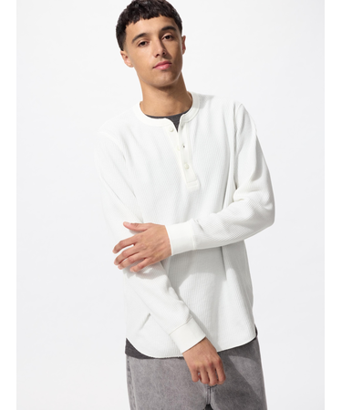 ワッフルヘンリーネックTシャツ/長袖