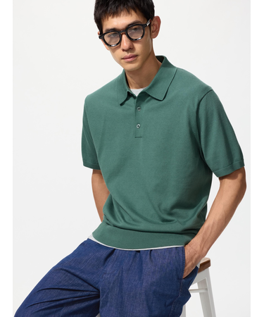 ウォッシャブルニットポロセーター半袖