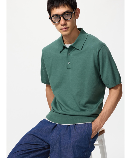 ウォッシャブルニットポロセーター半袖