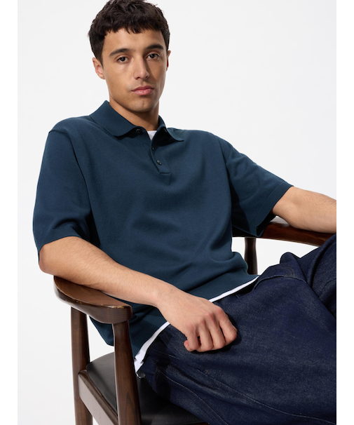 ウォッシャブルニットポロセーター半袖