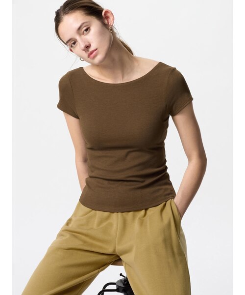 UNIQLOエアリズムコットンローバックブラTシャツ ユニクロ公式 | エアリズムコットンローバックブラTシャツ(レディース)
