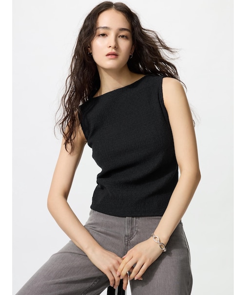 シャーリングボートネックTノースリーブ