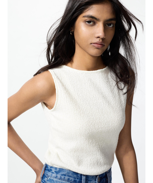 シャーリングボートネックTノースリーブ