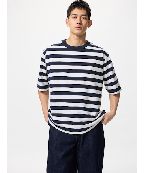 ブロークンボーダー ジャガード オーバーサイズ Tシャツ オーバーサイズボーダーTシャツ｜ユニクロの通販｜&mall（アンド