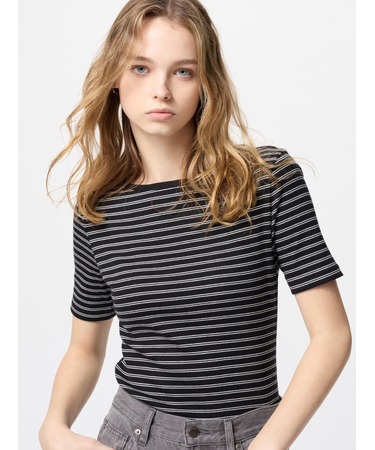 リブボートネックT/5分袖/ボーダー