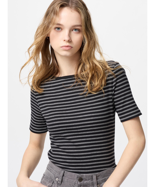 リブボートネックT/5分袖/ボーダー