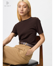 3Dメリノリブクルーネックセーター/5分袖