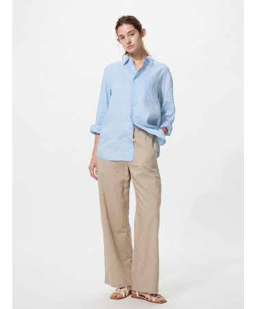 リネンブレンドイージーパンツ丈長め