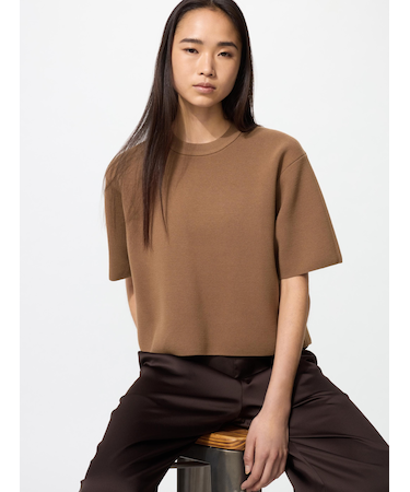 ウォッシャブルミラノリブセーター/半袖