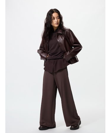 クレープジャージーストレートパンツ/丈短め