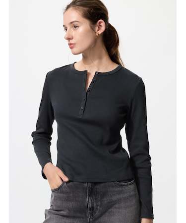 リブヘンリーネックT/長袖