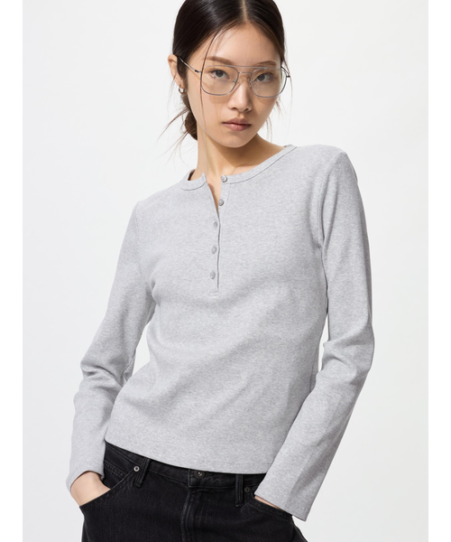 リブヘンリーネックT/長袖｜ユニクロの通販｜&mall（アンドモール