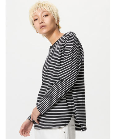 ソフトコットンラウンドヘムT/長袖/ボーダー