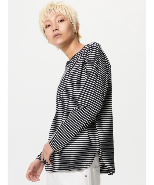 ソフトコットンラウンドヘムT/長袖/ボーダー