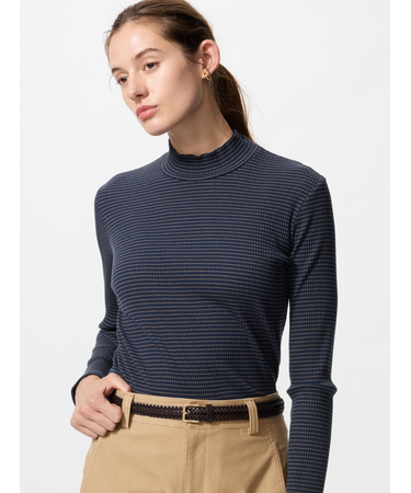 リブハイネックT/長袖/ボーダー