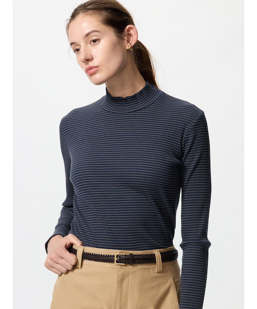 リブハイネックT/長袖/ボーダー