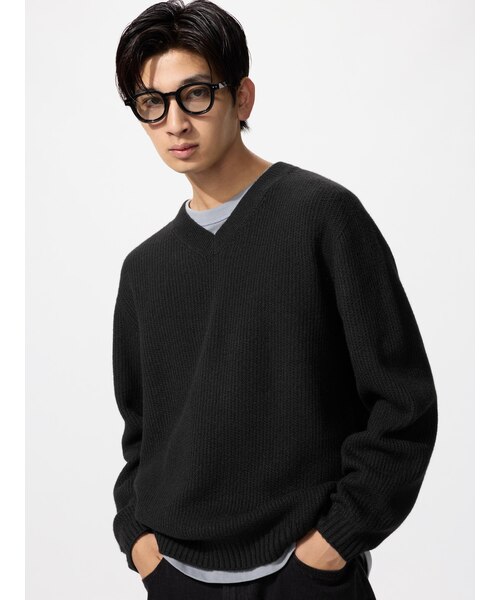 3DスフレヤーンVネックセーター｜ユニクロの通販｜\u0026mall（アンドモール