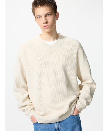 3DスフレヤーンVネックセーター