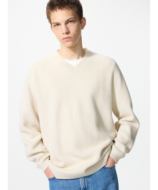 3DスフレヤーンVネックセーター