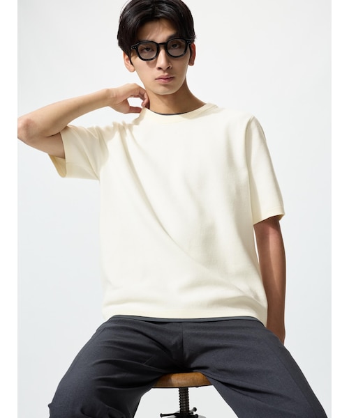 ウォッシャブルミラノリブニットTシャツ｜ユニクロの通販｜&mall