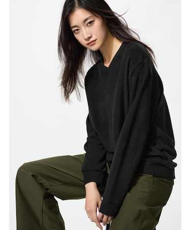 ソフトニットフリースVネックT