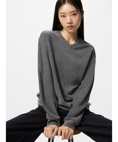ソフトニットフリースVネックT｜ユニクロの通販｜&mall（アンドモール