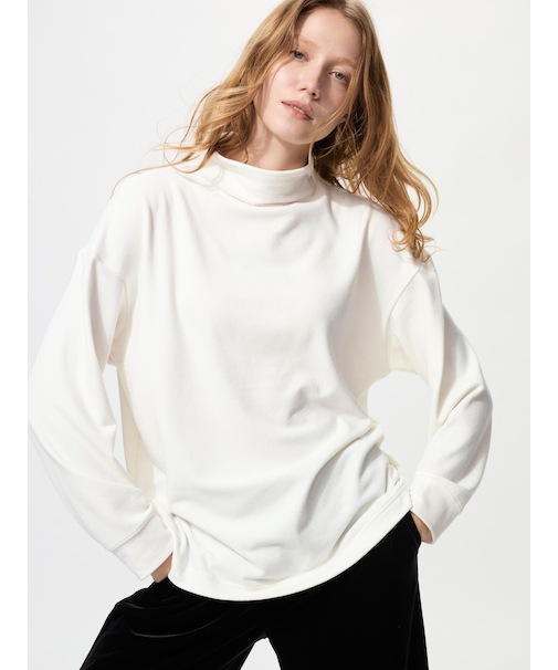 ソフトニットフリースモックネックT