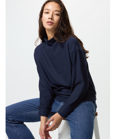 ソフトニットフリースモックネックT