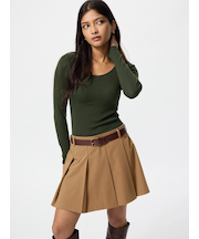 極暖ヒートテックリブUネックブラTシャツ/長袖