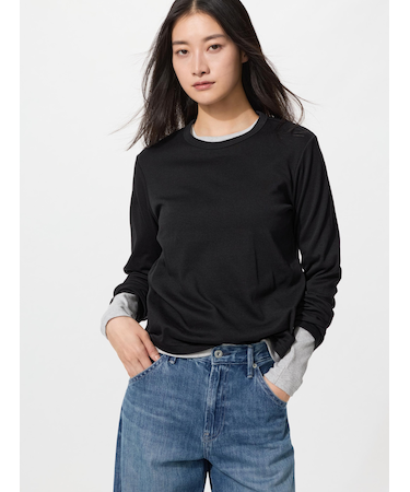 スムースストレッチコットンクルーネックT/長袖