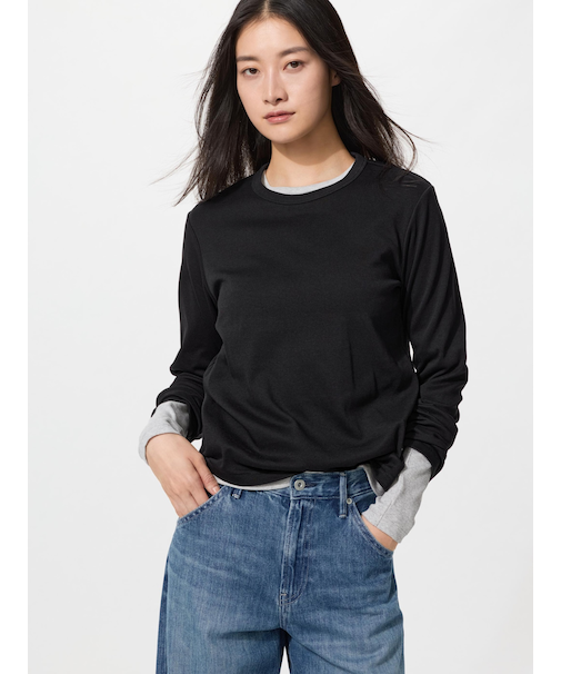 スムースストレッチコットンクルーネックT/長袖