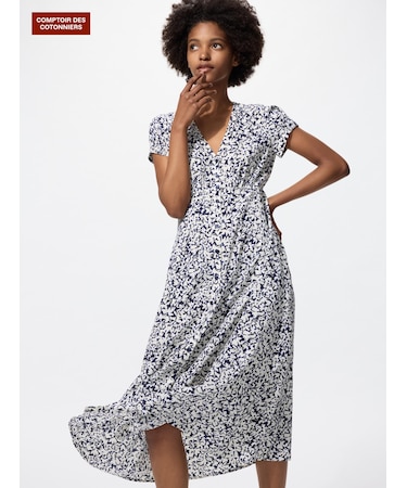 レーヨンプリントロングワンピース