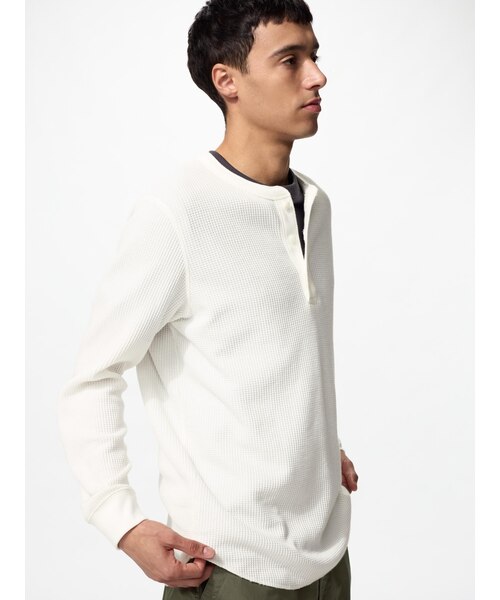 ワッフルヘンリーネックTシャツ/長袖｜ユニクロの通販｜&mall（アンド