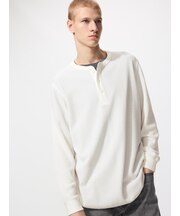 ワッフルヘンリーネックTシャツ/長袖