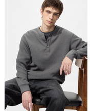 ワッフルヘンリーネックTシャツ/長袖