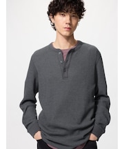 ワッフルヘンリーネックTシャツ/長袖