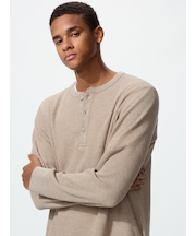 ワッフルヘンリーネックTシャツ/長袖