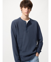ワッフルヘンリーネックTシャツ長袖