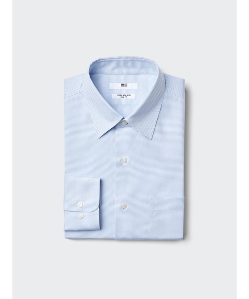 スーパーノンアイロンスリムシャツ長袖/レギュラー襟/チェック