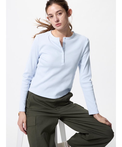 リブヘンリーネックT/長袖