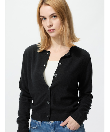 カシミヤクルーネックショートカーディガン