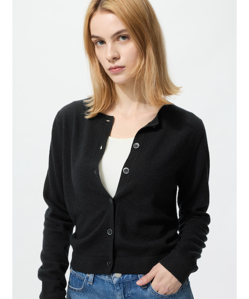 カシミヤクルーネックショートカーディガン